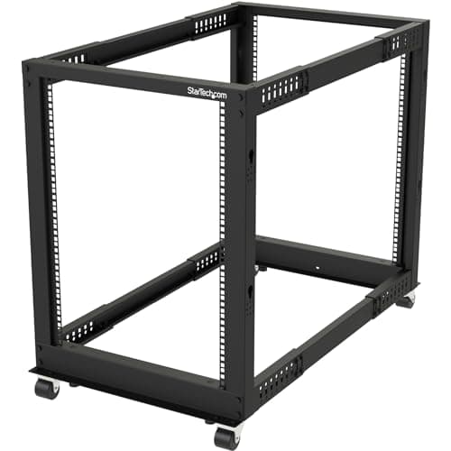 Image of StarTech.com 4-Post 15U Mobile Open Frame Server Rack, 19in Network Rack with Wheels, Rolling Rack for Computer/AV/Data/IT Equipment - Casters, Leveling Feet or Floor Mounting (4POSTRACK15U)