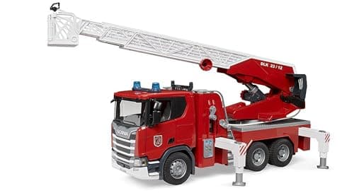 Image of Bruder 03591 – Scania Super 560R Fire Brigade Vehicle with Rotary Ladder, Water Pump, Light & Sound Module – 1:16 Scale Emergency Vehicle Toy