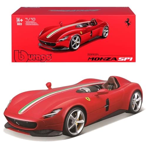 Image of Bburago FERRARI SIGNATURE MONZA SP-1 Super Car – 1:18 Scale – Incredibly Detailed Die-Cast Replica Collectible Model Vehicle, Red