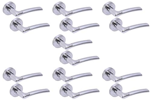 Image of Hunta HANDLEZONE® 7 Sets Columba Lever On Round Rose Door Handles, Internal Passage Latch Handles - Dual Finish Polished/Satin Chrome