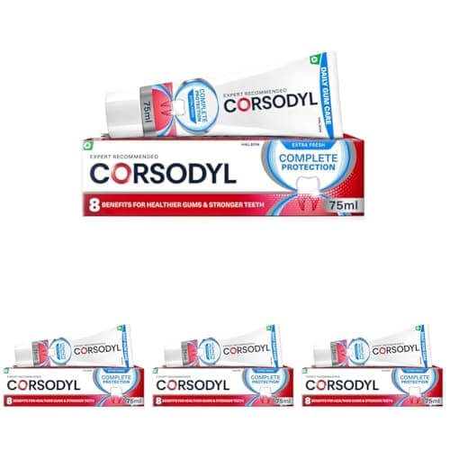 Image of Corsodyl Toothpaste Complete Protection, Daily Gum Care, Extra Fresh for Healthy Gums and Strong Teeth, 75ml (Pack of 4)