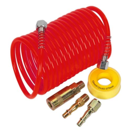 Image of Sealey Ahk03 Air Hose Kit 5Mtr X ?5Mm Pu Coiled with Connectors