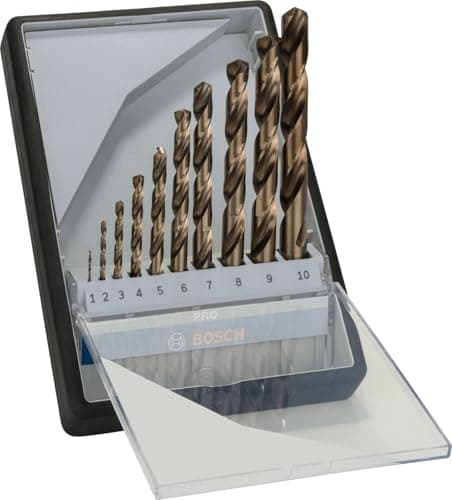 Image of Bosch 10x PRO Stainless Steel HSS-Co Twist Drill Bit Set (for Steel, Stainless steel, Ø 1,0, 2,0, 3,0, 4,0, 5,0, 6,0, 7,0, 8,0, 9,0, 10,0 mm, Professional Accessory Rotary Drill/Drivers)