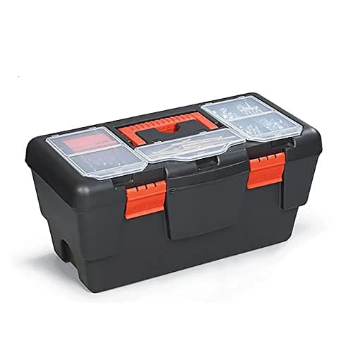 Image of 19" Plastic Lockable Tool Box Case Tray DIY Storage Compartments 480x250x230mm