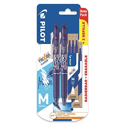 Image of PILOT Frixion Clicker - Retractable Erasable Gel Ink Pens - Blue Ink - Medium 0.7mm Nib - Blister Pack of 2 + 6 Bonus Refills
