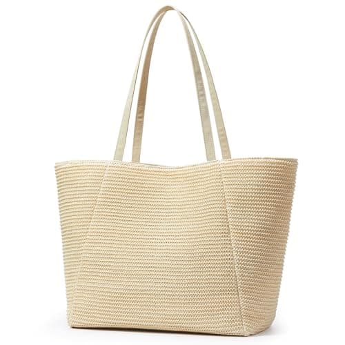 Image of KALIDI Straw Beach Bag for Women Straw Tote Bag with Zip Large Handbag Summer Holiday Bag