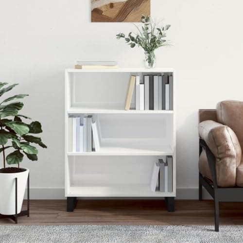 Image of GFMGUEMV Modern White High Gloss Open Shelf Cabinet with 3 Shelves, Engineered Wood Storage Unit