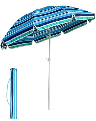 Image of Voyager 1.6m Beach Umbrella with Bag – Outdoor Parasol with Two-Piece Stick, Waterproof Polyester Canopy, Adjustable Tilt Rotary Joint, Easy Assembly & Space-Saving Design – Multi Blue