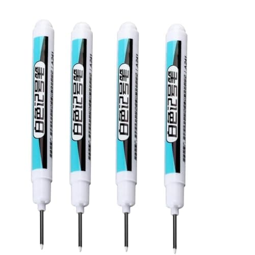 Image of hayrayo 4PCS Fine Tip Permanent Marker Pens,White Marker Pen,Quick Drying Fabric Pen,Durable Builders Pencil and Carpenters Tools,Long Nib Ma-rker Pe-n,Deep Hole Ma-rker,Tracer Mar-ker Pe-n,0.7mm