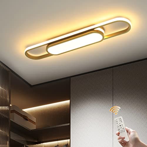Image of Oninio Modern LED Ceiling Light Dimmable, 70cm Linear Flush Mount Ceiling Lamp with Remote Control, 40W 3500LM Minimalist Light Fixture for Living Room, Bedroom, Kitchen, Dining Room (Gold)