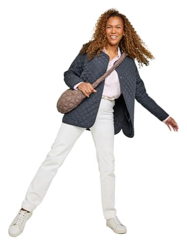 Image of Amber Ladies Lightweight Showerproof Diamond Quilted Collarless Jacket with Stud Fastening & Side Seam Pockets Navy 12