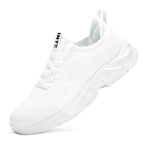Image of INYO Men’s Trainers Men Walking Shoes Men's Road Running Shoes Comfortable Breathable Gym Sneakers Workout Athletic White Size 11 UK