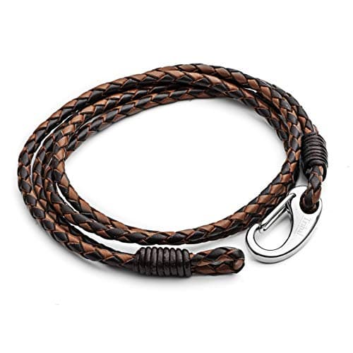 Image of Tribal Steel · Men's XXL 23cm · 2-Tone Brown Plaited Leather Men's Double Wrap Bracelet