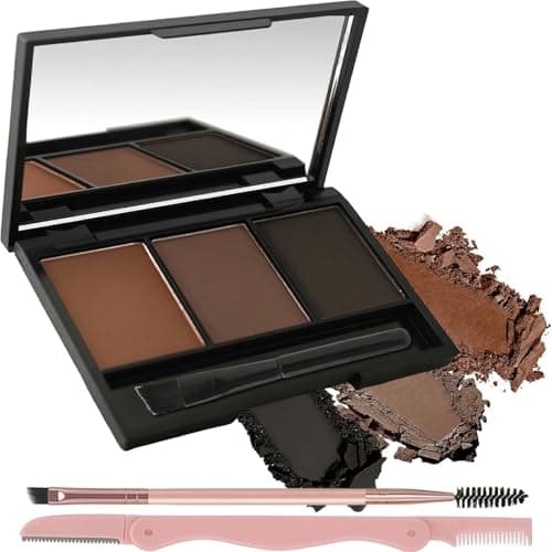 Image of Eyebrow Powder Palette: 3 Natural Brown Shades for Gradient Sculpting with Mirror & Dual Brush, Waterproof, Matte, Long-Wearing, Fits All Hair Colors, Compact, Portable Design