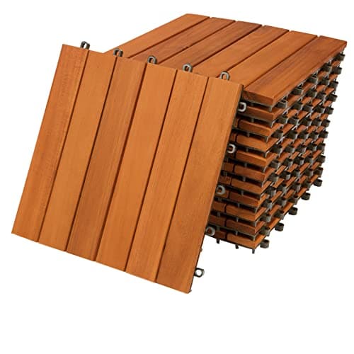 Image of CASARIA® 11x Wooden Acacia Decking Tiles | 30x30cm | Cuttable Interlocking System | Drainage System | Garden Balcony Patio Click Lock-in Flooring Deck | FSC-Certified Acacia Wood | 11 Tiles