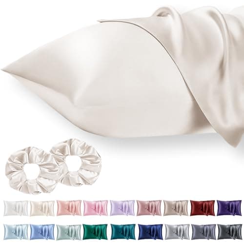 Image of Vielit 2 Pack Satin Pillowcase for Hair and Skin Cooling,Soft as Silk Pillowcase for Hair and Skin,Easier Care than Silk Pillow Case Beige 50x75cm Gifts for Women Envelope & 2 Scrunchies