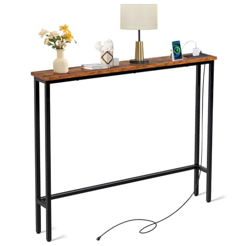 Image of Karl home Console Table with Power Outlets, Slim Hallway Tables Ideal for Narrow Spaces, Easy to Install Modern Home Decor, Stylish Small Space for Your Living Room or Sofa Area (Rustic Brown)