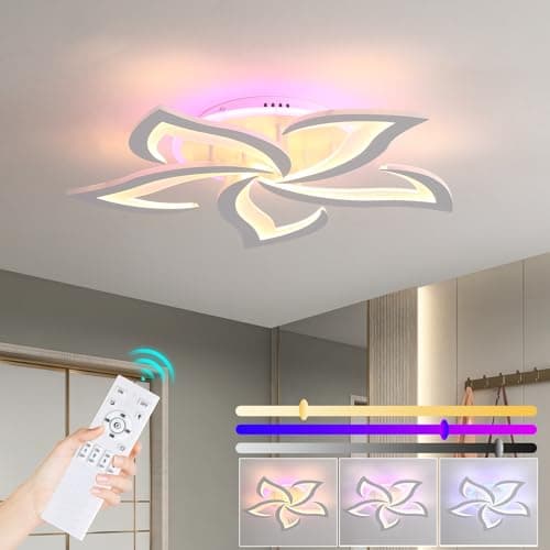 Image of ZAITINZ LED Ceiling Light Dimmable, 50W Flush Ceiling Lights with Remote Control,Petals Chandeliers Ceiling Lamp for Bedroom Living Room Kitchen Game Room,3000-6000k, White