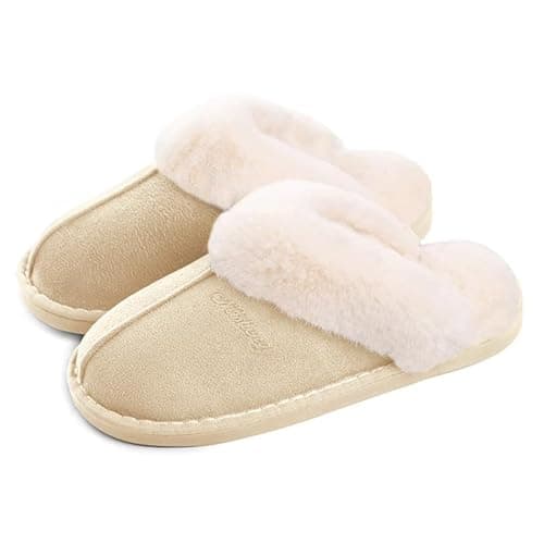 Image of Misolin Womens Slipper Memory Foam Fluffy Slip-on House Faux Suede Fur Lined/Anti-Skid Sole, Indoor & Outdoor,Sand 3.5/5 UK - 270(40-41)