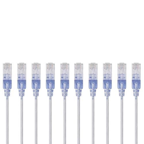 Image of Monoprice Cat6A Ethernet Patch Cable - Snagless RJ45, 550Mhz, 10G, UTP, Pure Bare Copper Wire, 30AWG, 10-Pack, 25 Feet, White - SlimRun Series