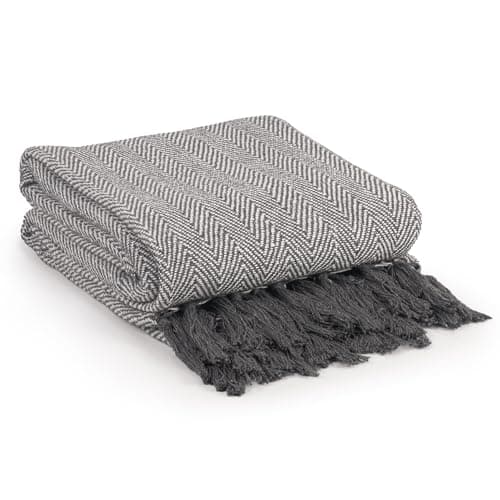 Image of EHC Herringbone Large 100% Cotton Sofa Armchair Blanket Throw,150 x 200cm - Grey