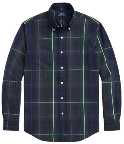 Image of POLO RALPH LAUREN Men's Classic Fit Long Sleeve Oxford Button Down Shirt (XXL, PlaidGreenNavy), Plaid Green Navy