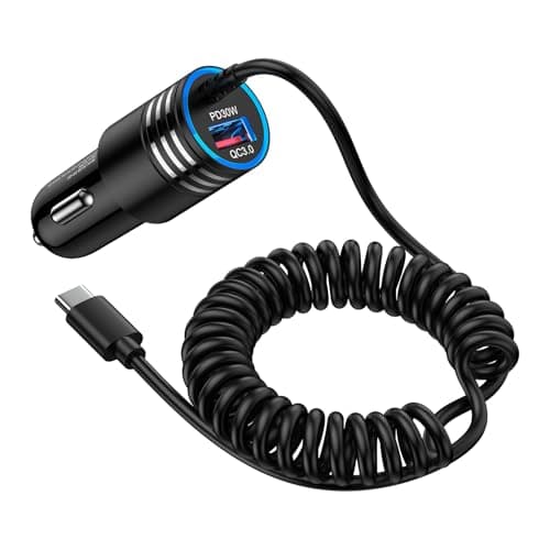 Image of USB C Samsung Phone Car Charger Fast Charge 48W PD&QC 3.0 Cigarette Lighter Adapter with 4FT Type C Coiled Cable for Samsung Galaxy S26 S25 S24 Ultra S23 S21 S10 A14 A15 A35 A54 A55 5G iPhone 17 16 15