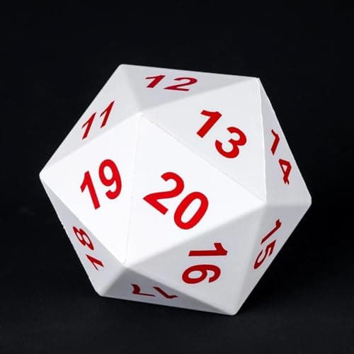 Image of cusdie 80mm Large 20-Sided Foam Dice - Stress Relief D20 DND Dice for Tabletop Games with Drawstring Storage Bag(White w/Red Numbers)