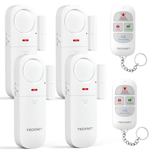 Image of TECKNET Door Alarm Sensor 4 Packs With Remote Control, Window Alarms for Security, 4 Modes, Adjustable Volume, Wireless Magnetic Door Sensor Burglar Alarm Systems for Your Home Security Systems