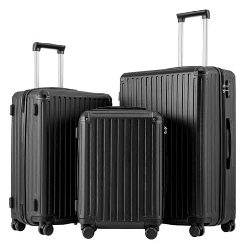 Image of COOLIFE 3-Piece Suitcase Set 28+24+20 Inch – Hardshell Trolley Lightweight ABS+PC Luggage with 360° Silent Wheels & TSA Lock, Telescopic Handle for Family Travel, Overseas Travel, Black