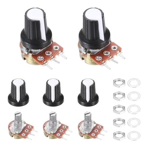 Image of sourcing map 5Pcs WH-148 Potentiometer 3Pins B20K Ohm Linear Taper Rotary Potentiometer XH2.54 Variable Resistor Potentiometers with 5 Plastic Knobs for Audio Equipment, DIY Electronics