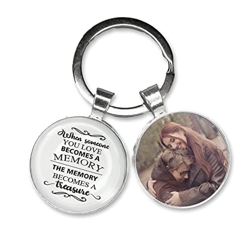 Image of Personalised Photo Keyring Memorial Gifts for Dad Grandad Gramps Mum Nanny Grandma Loss Love in Heaven Memory Bereavement Remembrance Poem Handmade Custom Keychain Keepsake (White)