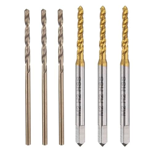 Image of sourcing map Tap and Drill Bit Set, 3pcs M2 x 0.4 Metric Spiral Flute Thread Screw Taps & 3pcs 1.6mm Twist Drill Bits, Titanium Coated/Roasted Yellow HSS-6542/M35 HSS-CO Tapping Threading Tool