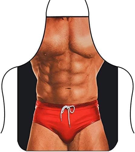 Image of Heyumybit Funny Kitchen Apron,Creative Sexy Novelty Cooking Funny Apron For Men,Muscular Man Pattern Apron,Waterproof Bbq Aprons Chef For Men