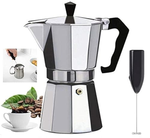 Image of HK Online 12 CUP Italian Espresso STOVE TOP Coffee Maker & Electric MILK FROTHER -Continental Percolator Pot Jug, Camping, Caravan, Brewing Rich Coffee (12 CUP Espresso & Frother)