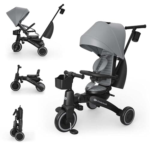 Image of Kinderkraft JAZZ 3 Tricycle Bike, 360° Rotating Seat, Reclining Seat, Foldable Frame, UPF 50+ Canopy, Parent Control Handle, Balance Bike Function, Grey
