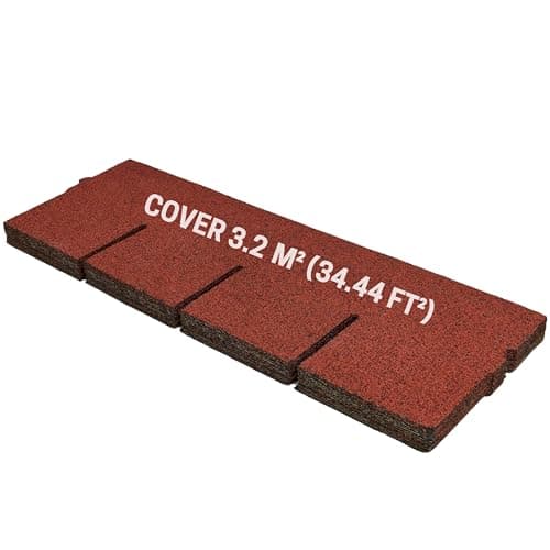Image of Premium Bitumen Roof Felt Shingles - 20 pcs / 34.44 ft² (3.2 m²), 39.37’’ x 13.39’’ (100cm x 34cm), Asphalt Roof Shingles for Shed - Weather Resistant & Heavy Duty Roofing Tiles - Red Colour