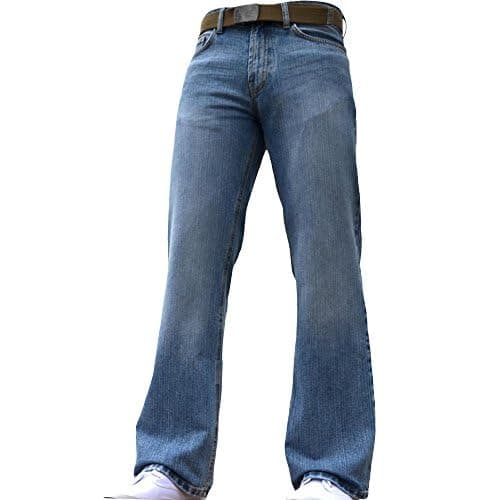 Image of BRAND KRUZE BNWT Men's Wide Leg Bootcut Flared Blue Heavy Denim Jeans with Belt FBM20 44W / 32L