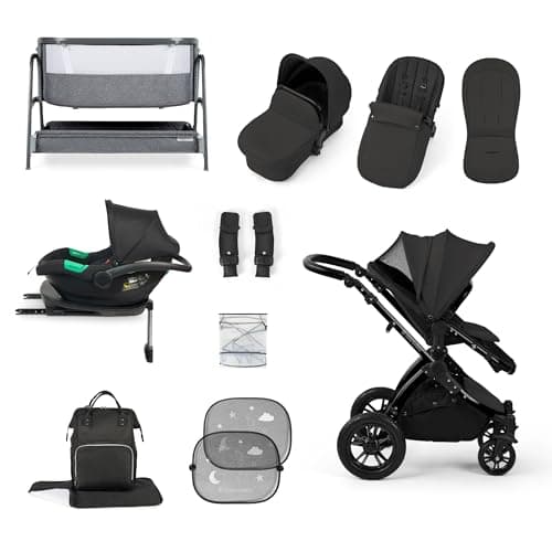 Image of Ickle Bubba Stomp Luxe i-Size Cirrus Travel & Home 14-Piece Bundle with ISOFIX Base & Bubba&Me Bedside Crib – All-Terrain Pushchair with Accessories, Birth to 4 Years* (Black/Charcoal Grey/Black)