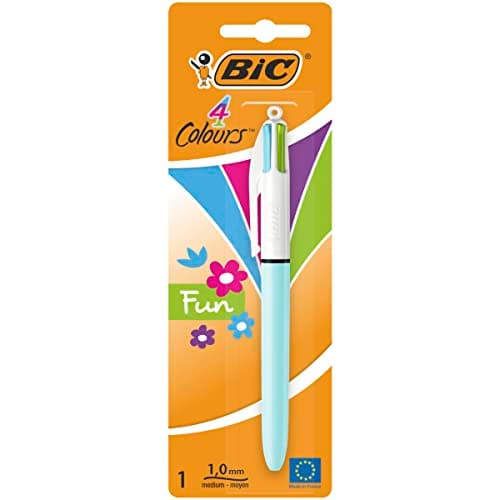 Image of BIC 4 Colours Fun Retractable Ballpoint Pens - Assorted Fashion Body Colours and Medium Point (1.0 mm) , Single unit