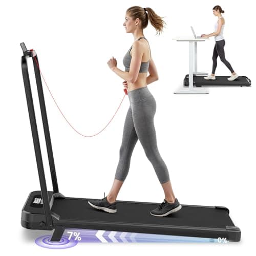 Image of bigzzia Walking Pad Treadmill with Incline, Foldable Under Desk Treadmills for Home, Compact & Slim Folding Walking Machine with Handle, Remote & LED Display, 130kg Capacity (Black)