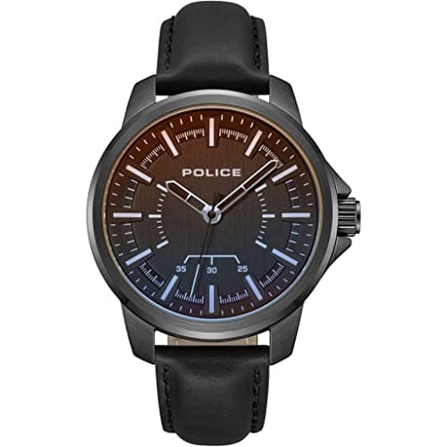 Image of Police PEWJA0004802 Men's Analogue Quartz Watch with Leather Strap, Grey/Black