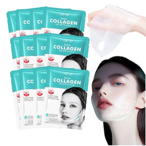 Image of Peptide Collagen 3D Lifting Firming Facial Mask V-Face Shaping with Ear Hanging Design Anti-Wrinkle Sheet Mask with Sodium Hyaluronate and Aloe Vera (Pack of 12)