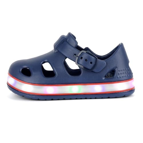 Image of YoveGxlthrea Toddler Wide Toe Box Sandals for Boys & Girls,Children's Closed Toe Light Up Water Sandal with Adjustable Strap,Nautical Navy,6 UK Child