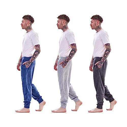 Image of Keanu Mens Pack of 3 Lounge Pants | Soft Fleece Sleep/Lounge Wear | Mens Sizes S - 2XL (Charcoal/Grey/Blue Marl - S)