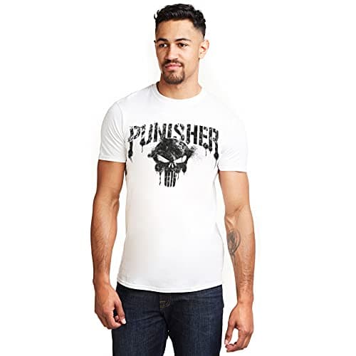 Image of Marvel Men's Punisher Text T Shirt, White, XXL UK