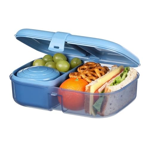 Image of Sistema Ocean Bound Plastic Bento Box | 1.1 L Lunch Box with Yoghurt/Fruit Pot and Compartments | BPA-Free | Teal Stone OR Mountain Blue (Not Selectable)