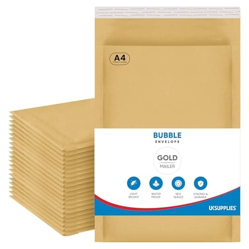 Image of UK SUPPLIES LIMITED A6 A5 A4 A3 (Pick Size & Qty) Padded Gold Bubble Envelopes Peal & Seal Packaging Bags Bubble Mailer Postal Wrap Envelope Parcel Mailers for Mailing Goods, A4 230mm x 340mm 100 Pack