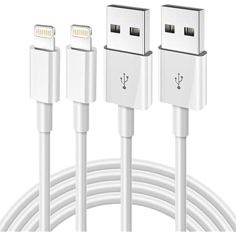 Image of iPhone Charger Cable 2 x 1m, White USB A to Lightning Charging Lead, Fast Charge Sync Data Cord for iPhone 14 13 12 11 Pro Max XR XS X 8 7 6 Plus, iPad (2 X 1M CABLE)