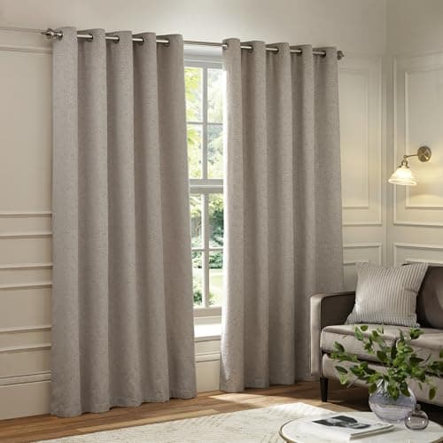 Image of Paoletti Galaxy Eyelet Curtain Pair – Lined Room Darkening Luxury Opulent Chenille Curtains (Silver - 168x229cm)